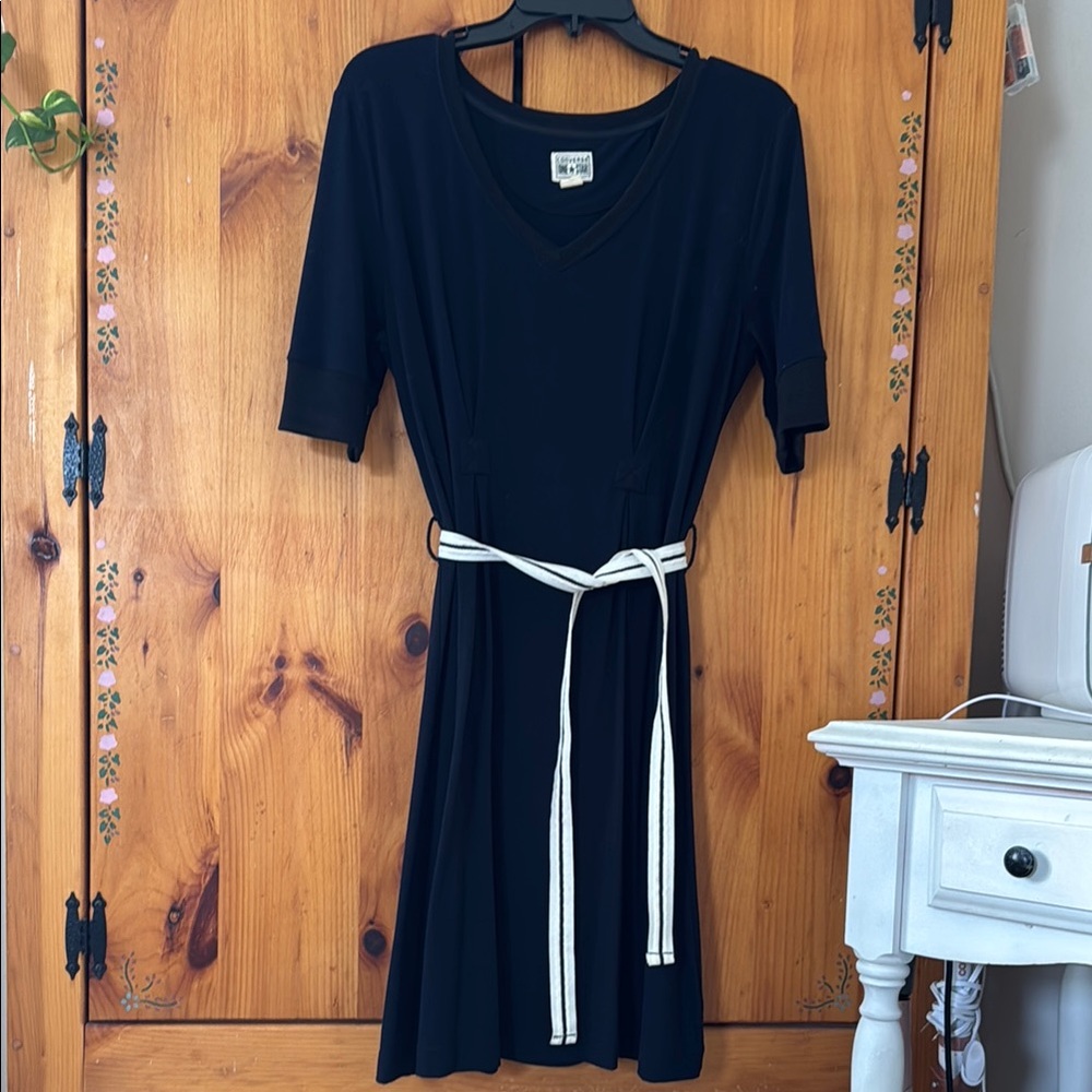 Elegant Black Dress with White Belt